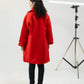Women Long Wool Coat - Red - Harwage