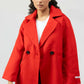 Women Long Wool Coat - Red - Harwage