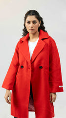 Women Long Wool Coat - Red