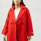 Women Long Wool Coat - Red - Harwage