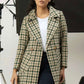Women Long Tweed Coat - Dark Green Checkered
