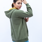 Women Printed Zipper Hoodie - Olive Green