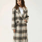 Women Long Wool Tweed Coat - Checkered - Harwage