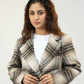 Women Long Wool Tweed Coat - Checkered - Harwage