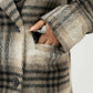 Women Long Wool Tweed Coat - Checkered - Harwage