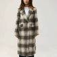 Women Long Wool Tweed Coat - Checkered - Harwage