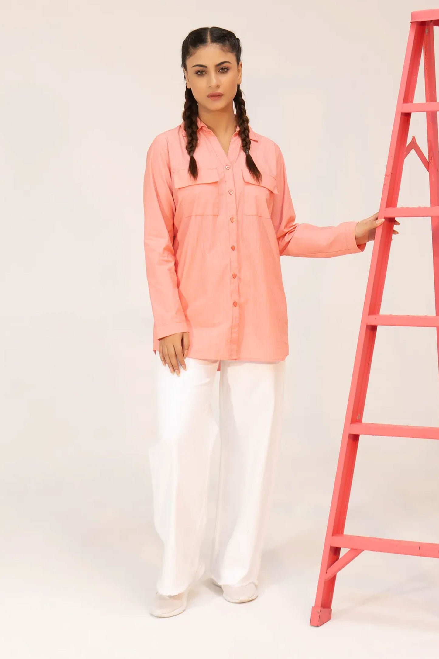 Women Printed Shirt- Red/White