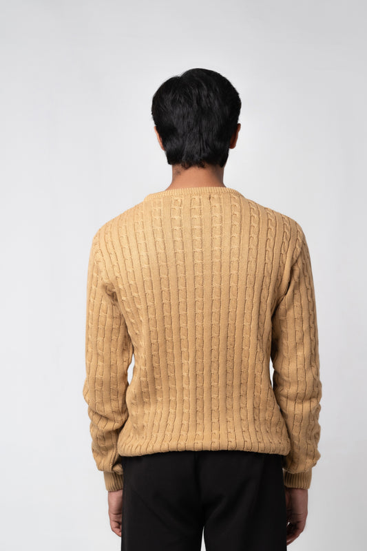 Men’s Crew Neck Cable Knit Sweater - Beige