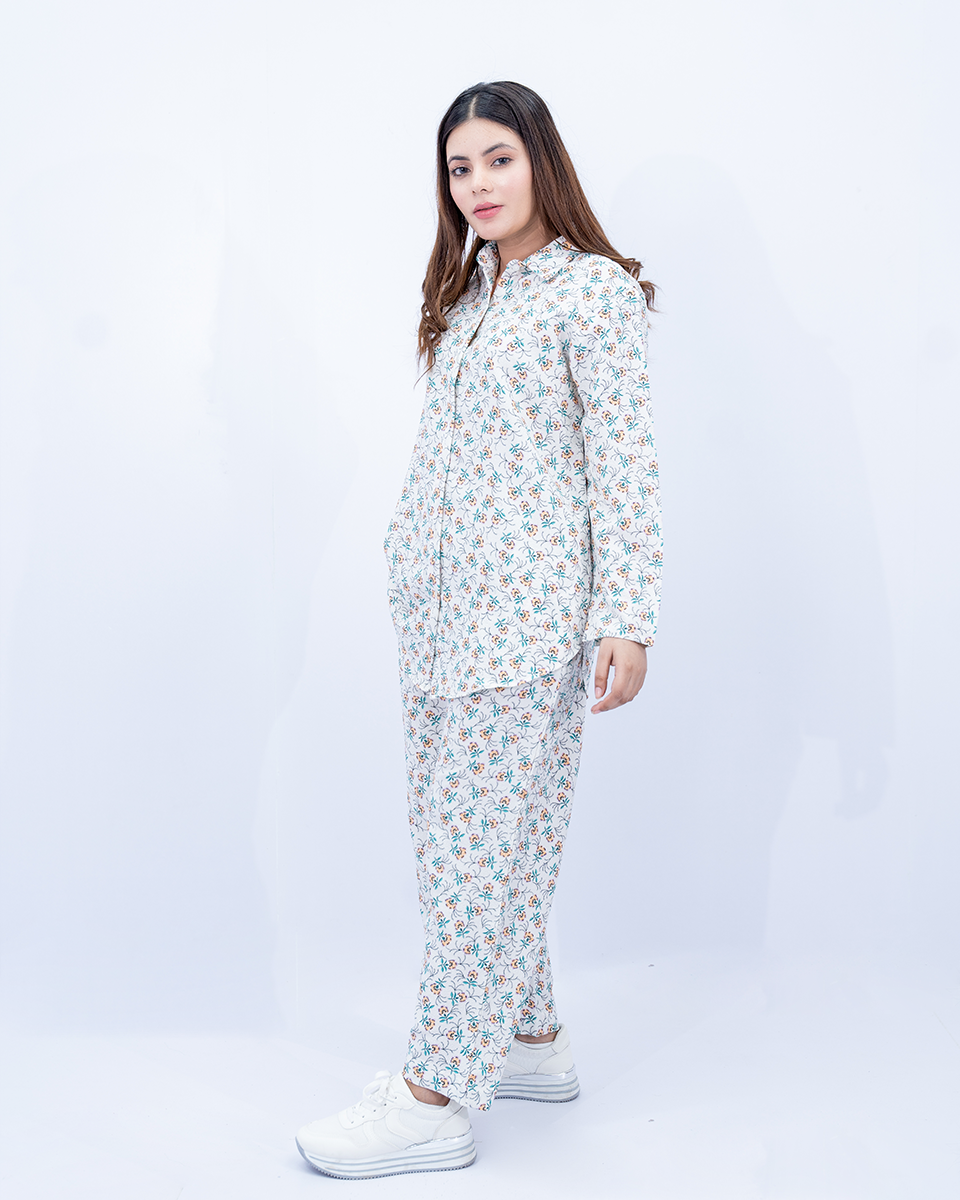 Women Floral Printed Co-Ord Set – Off-White