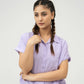 Women Drawstring Hem Poplin Super Cropped Shirt - Purple