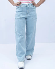 Women Wide Leg Plain Jeans – Sky Blue