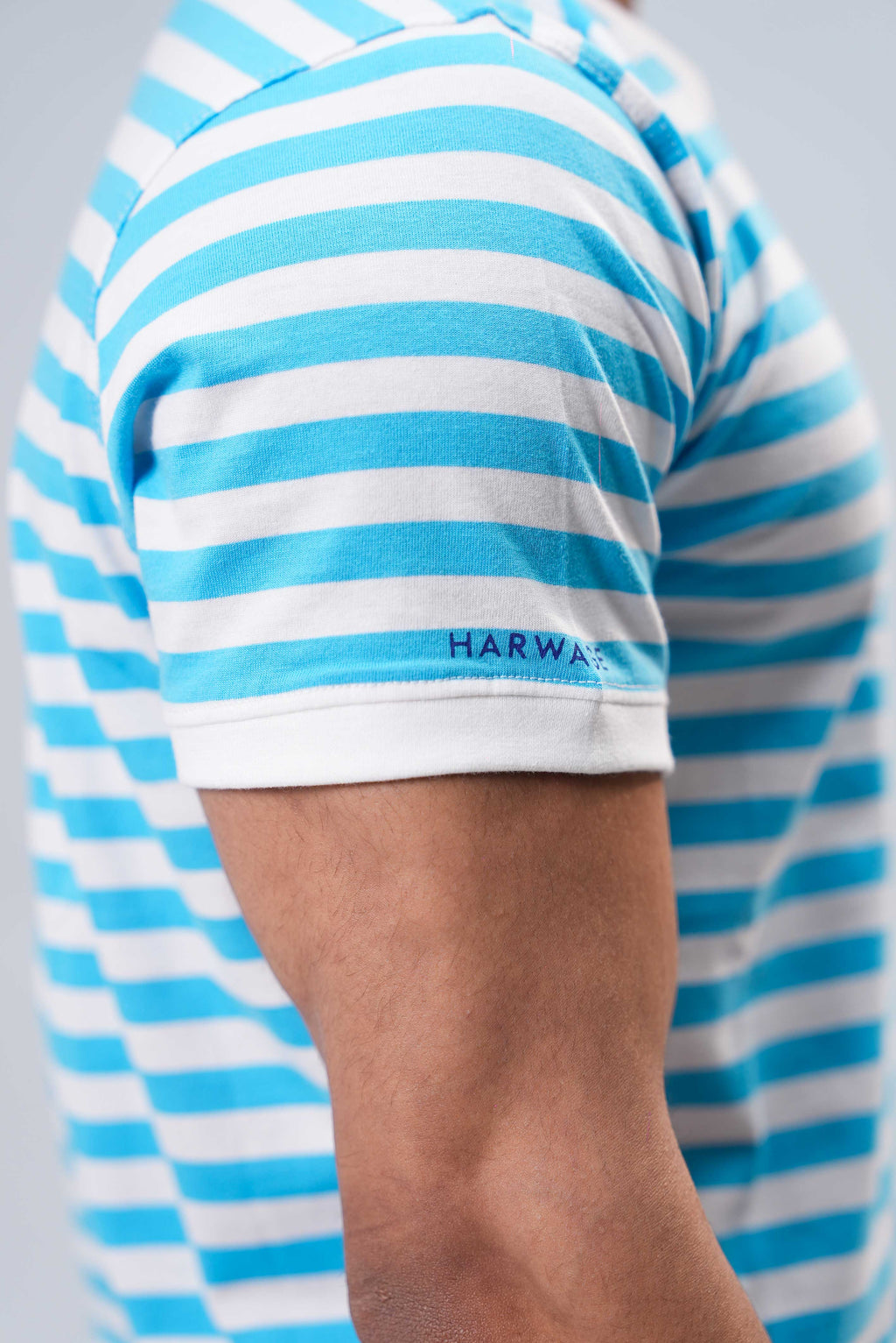 Men's Yarn Dyed Striped T-Shirt - Cyan Blue