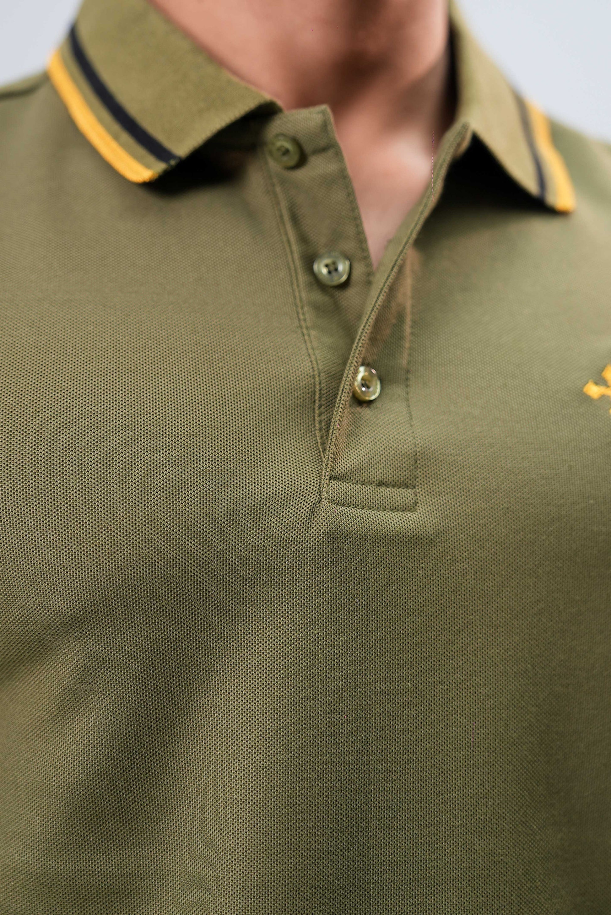 Men Contrast Tipping Polo Shirt - Olive Branch