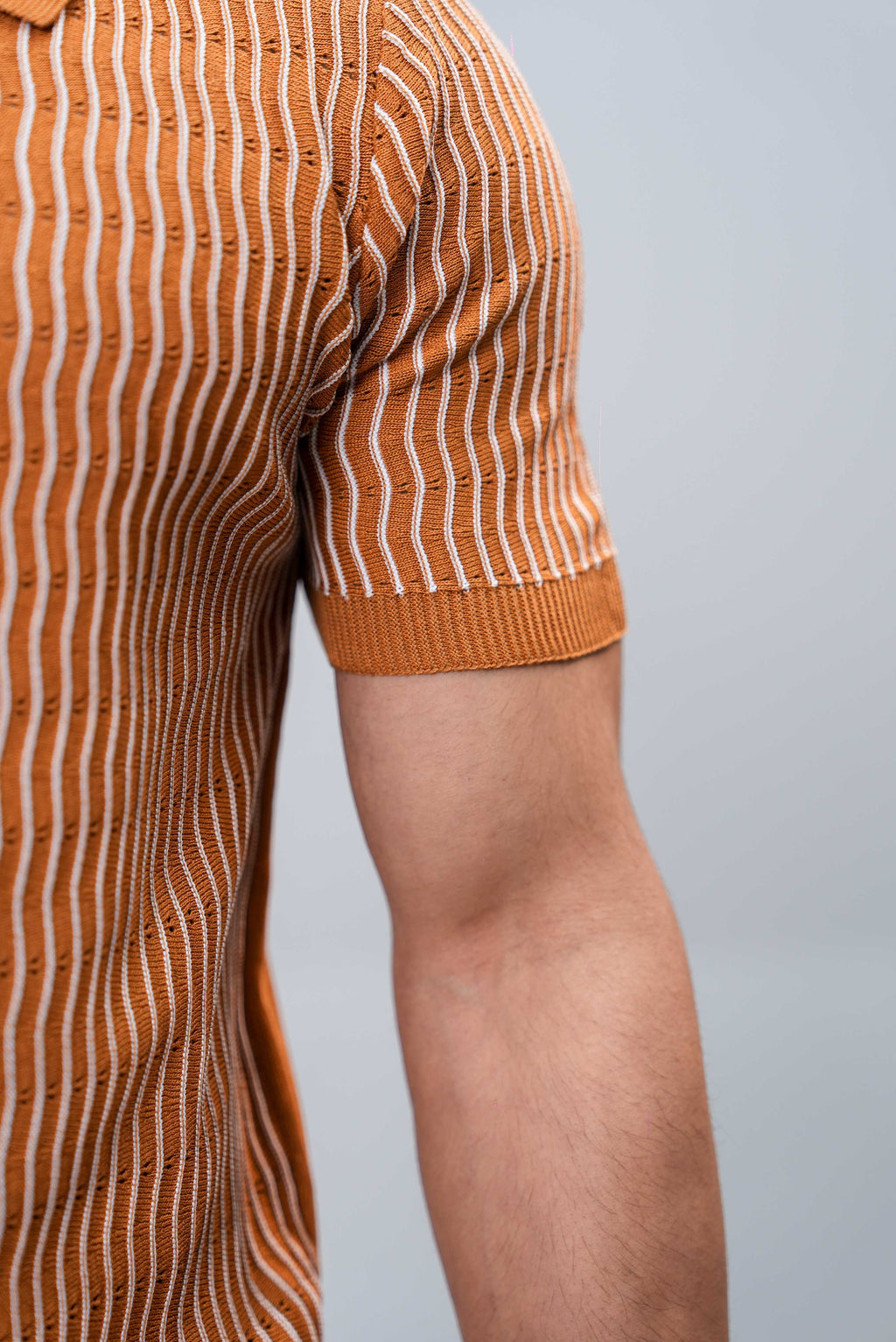 Men’s Essential Plain Knitted Polo Shirt – Golden Brown