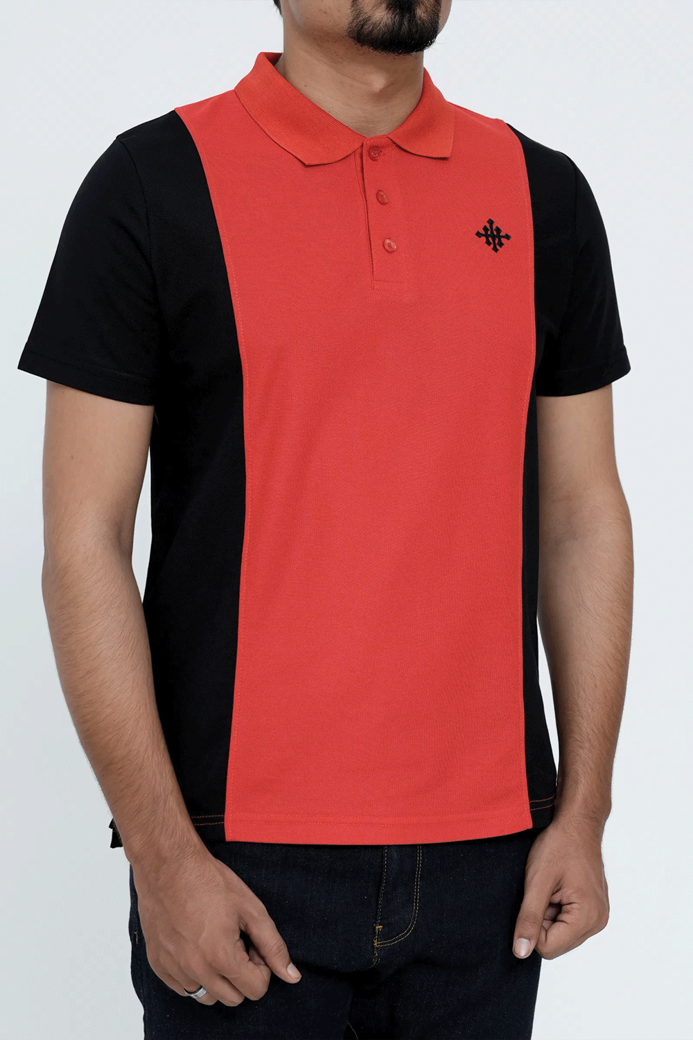 Men Cut line Polo Shirt - Red/Black
