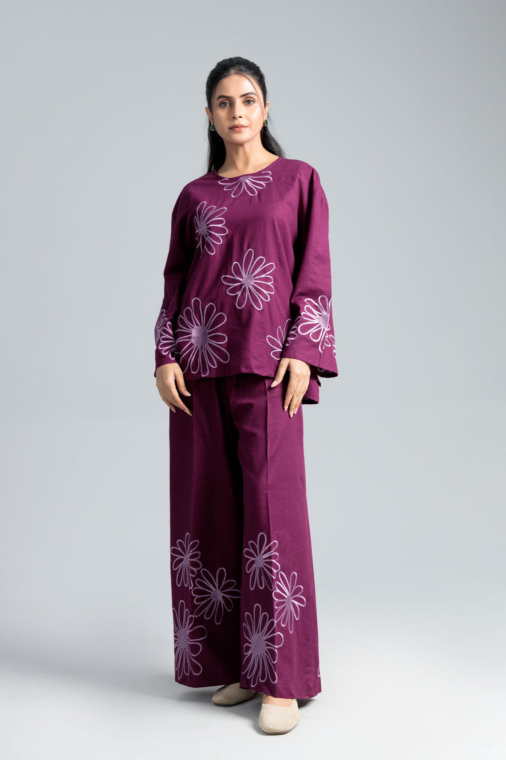 Women’s Cotton Two-Piece Set - Purple