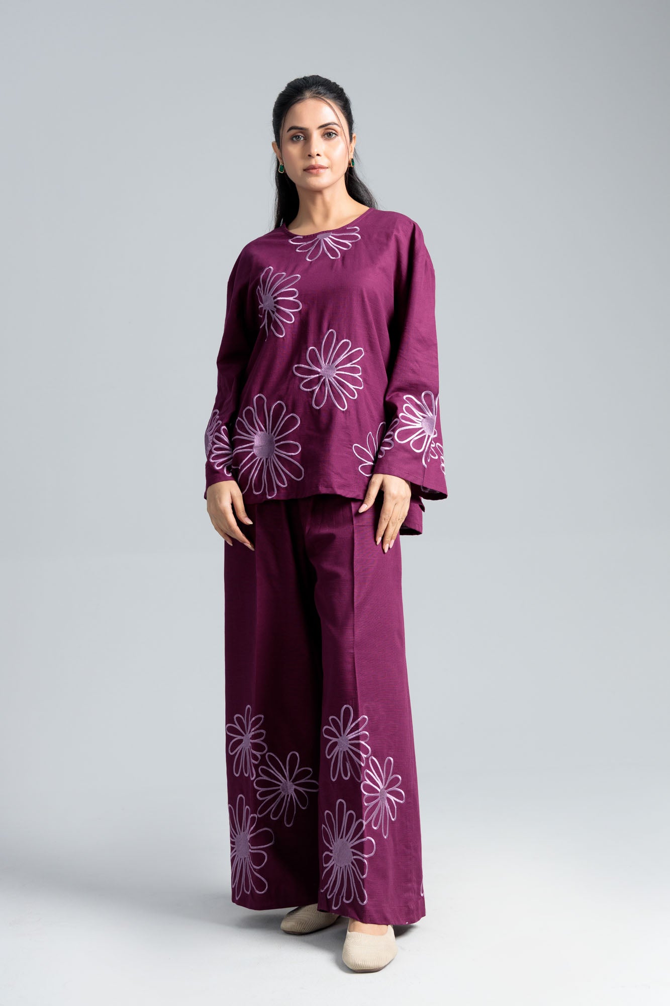 Women’s Cotton Two-Piece Set - Purple