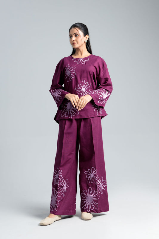 Women’s Cotton Two-Piece Set - Purple