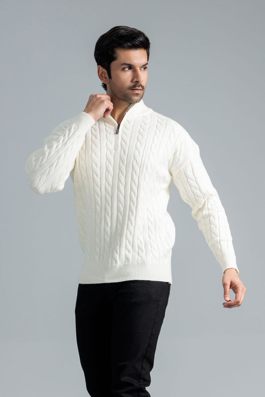 Men’s Wool Mock Neck Jersey - Off White