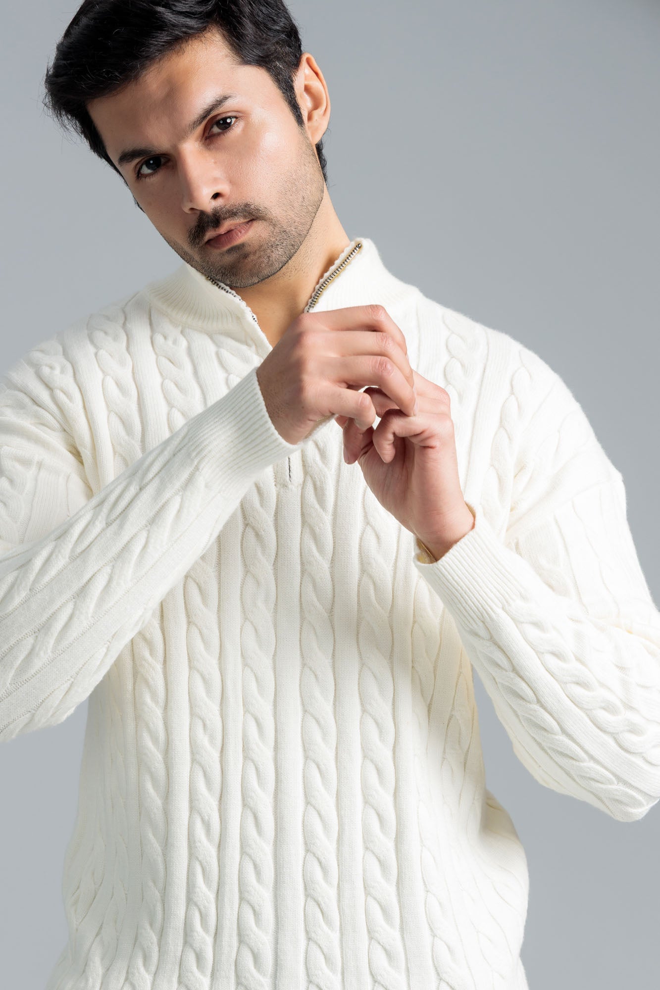 Men’s Wool Mock Neck Jersey - Off White