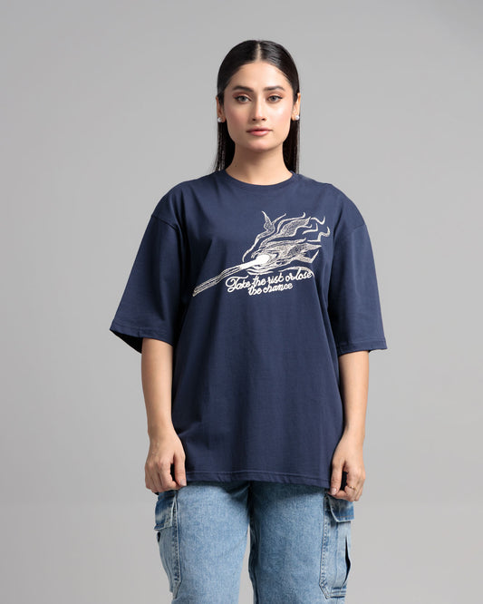Women Boxy Fit Cotton T-Shirt -  Navy