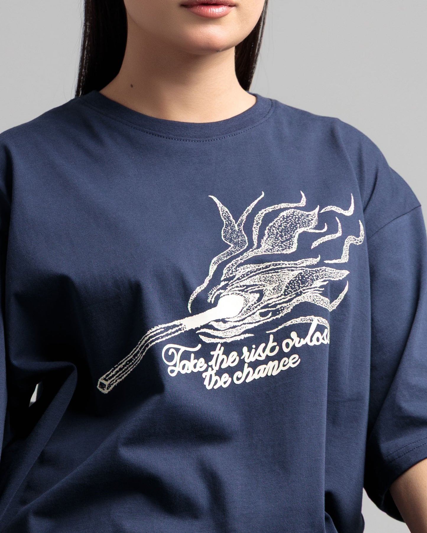 Women Boxy Fit Cotton T-Shirt -  Navy