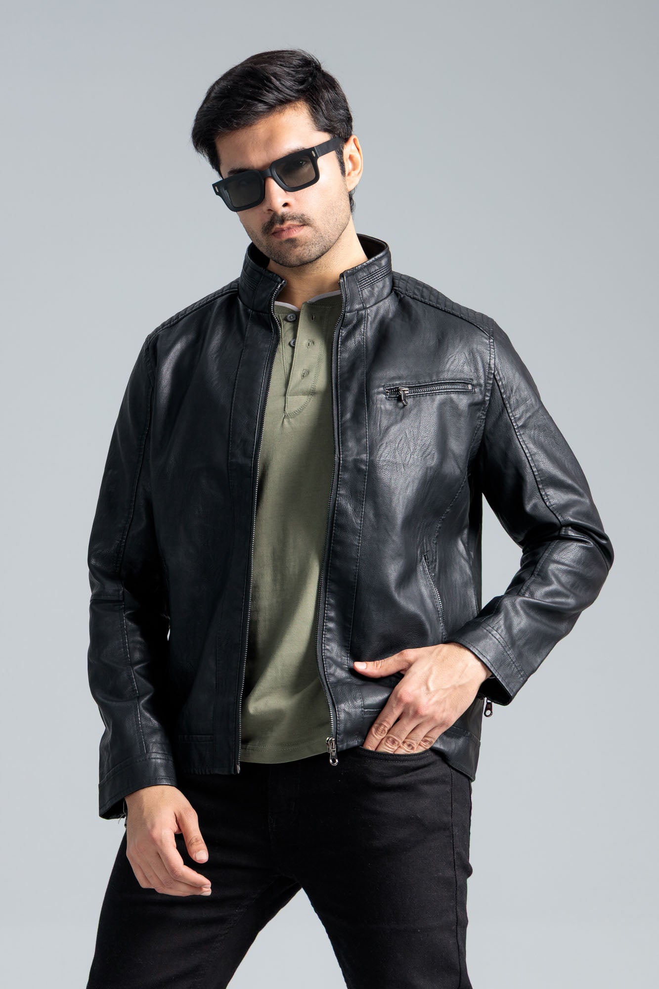 Men’s Faux Leather Jacket - Black