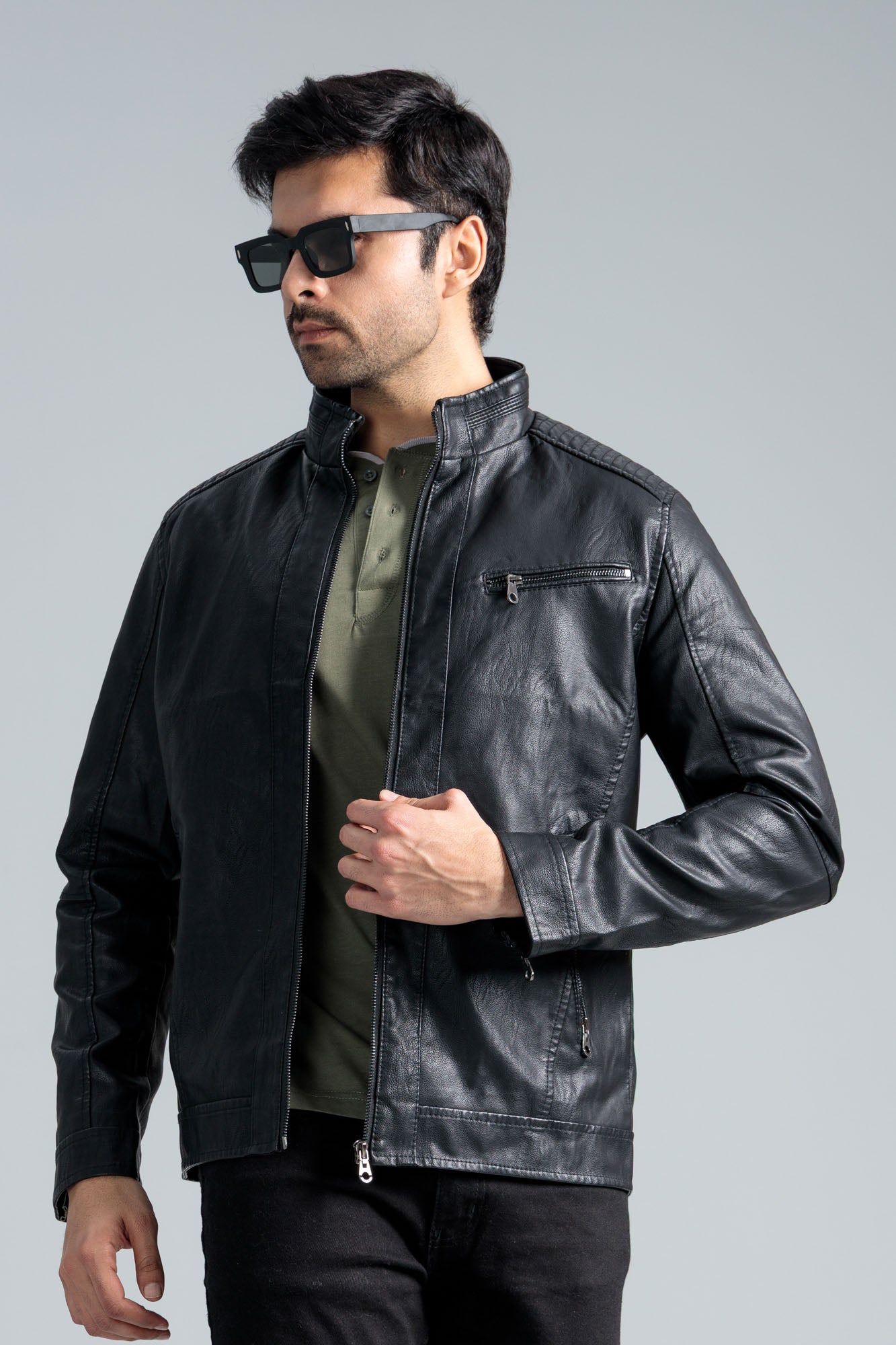 Men’s Faux Leather Jacket - Black