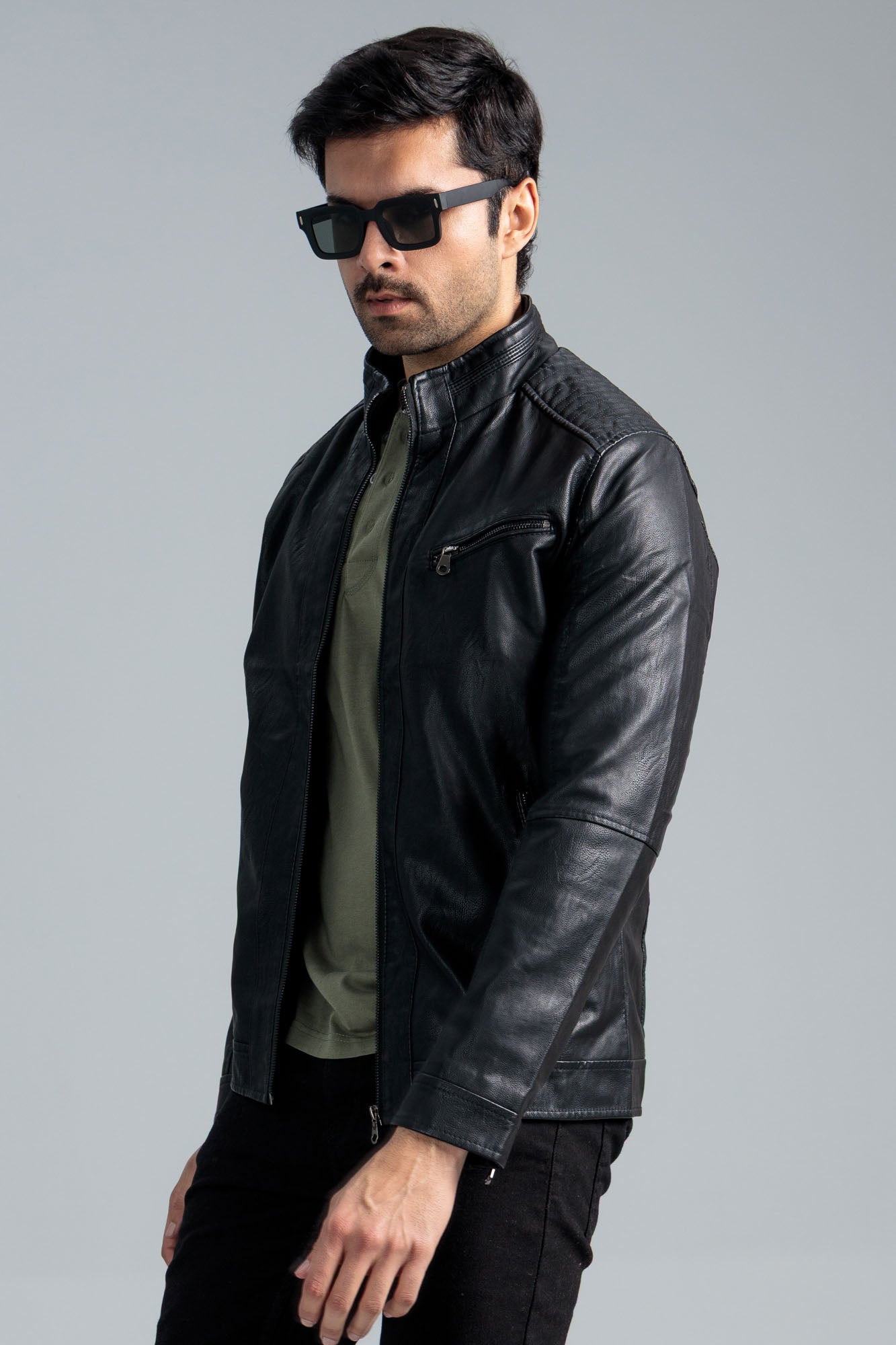 Men’s Faux Leather Jacket - Black