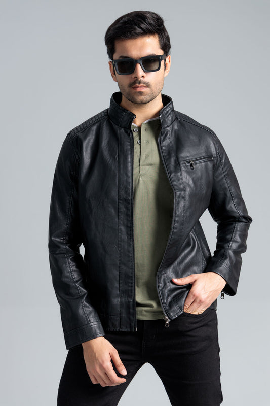 Men’s Faux Leather Jacket - Black