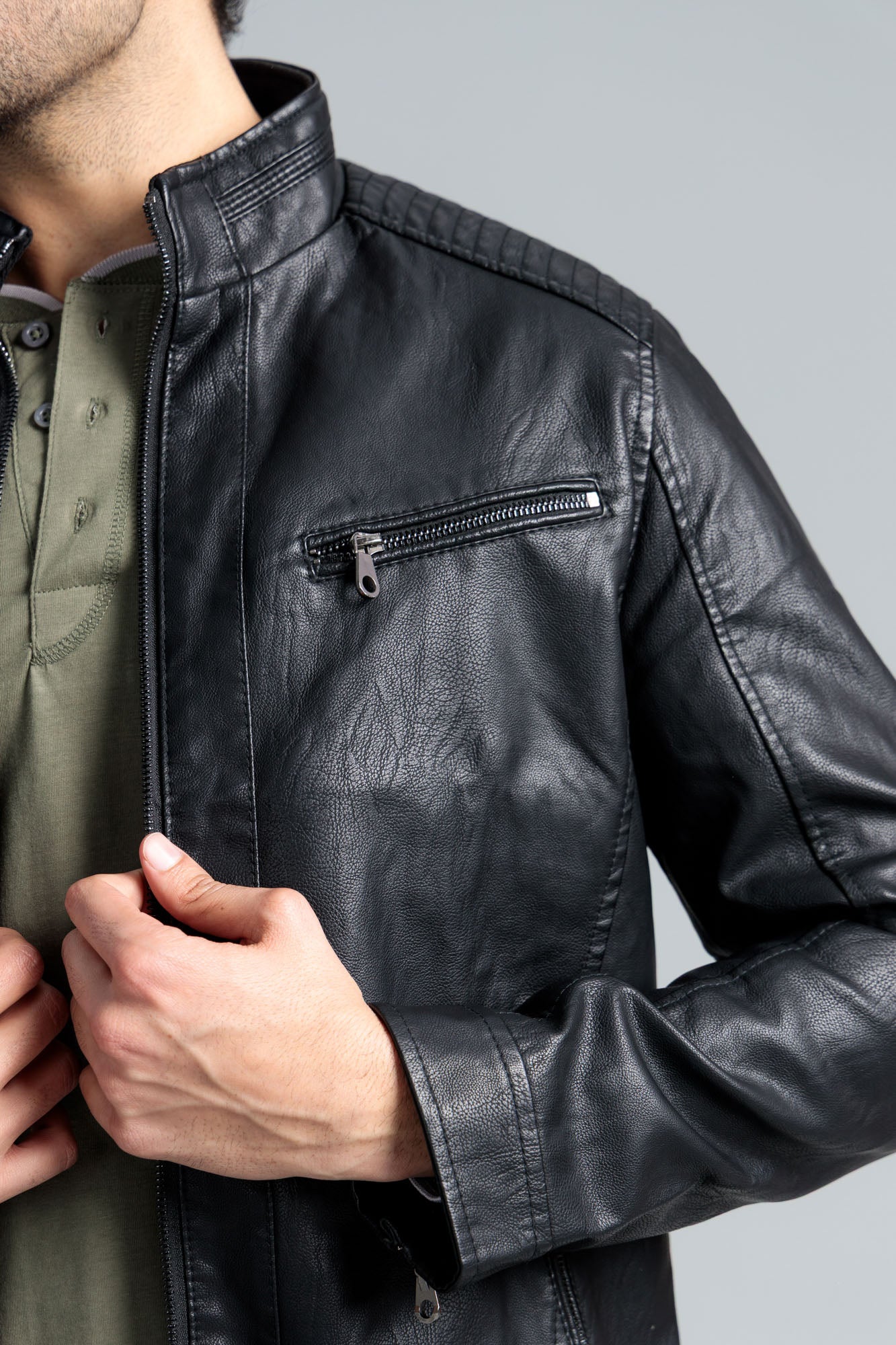 Men’s Faux Leather Jacket - Black
