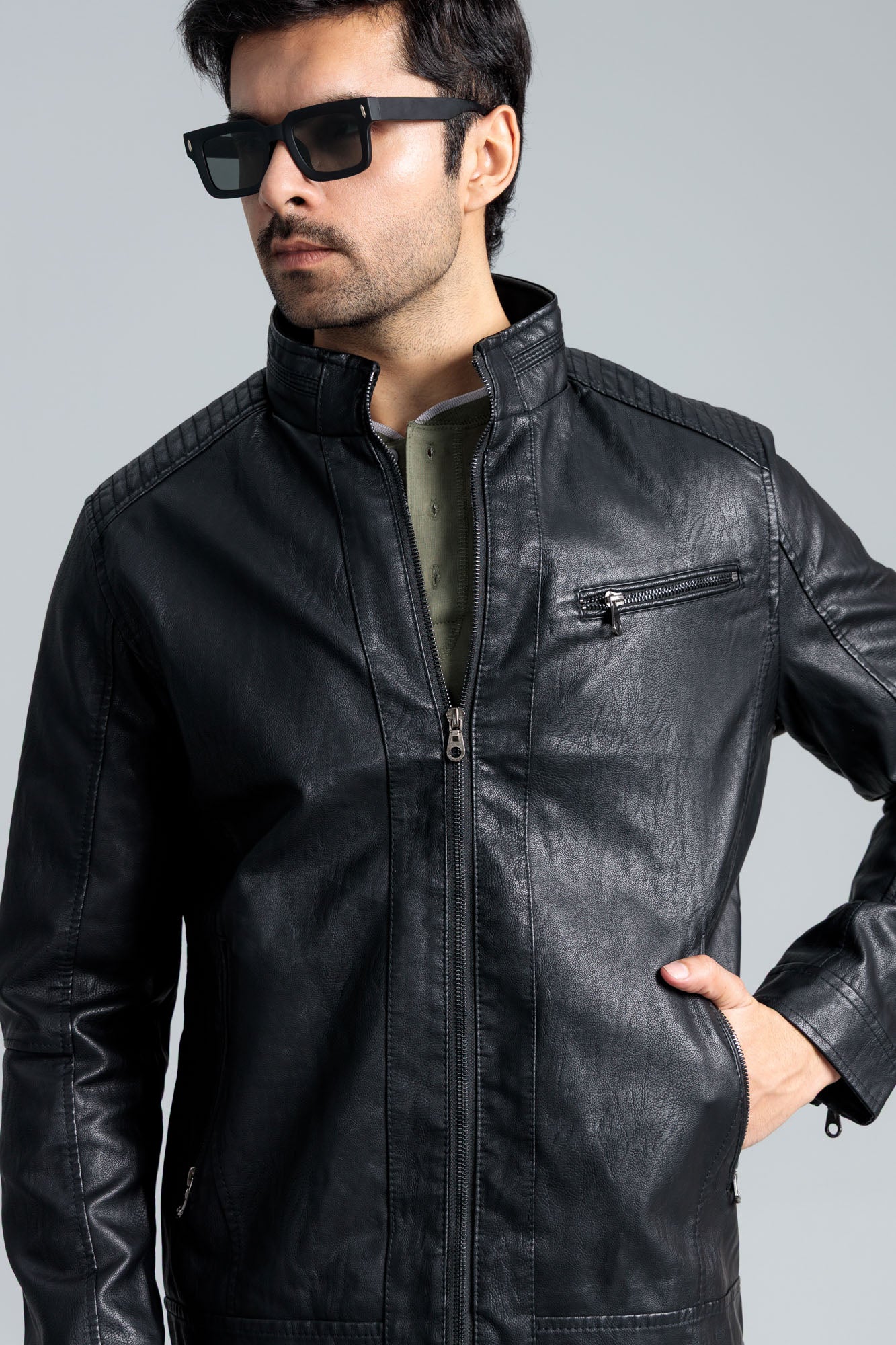 Men’s Faux Leather Jacket - Black