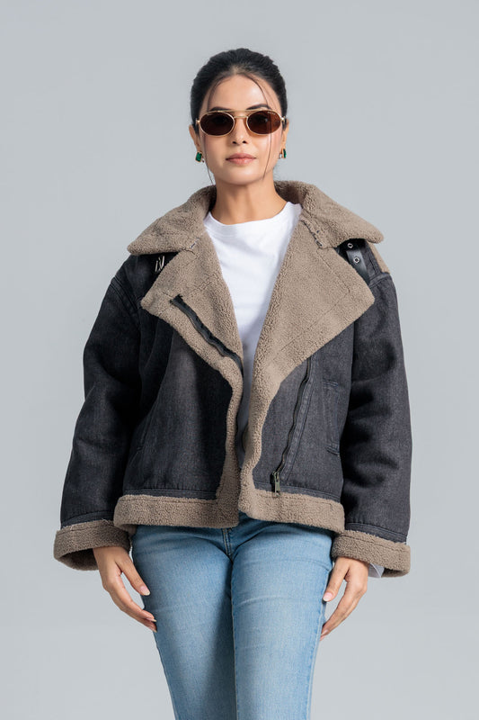 Women’s Fleece Lined Denim Jacket - Smoky Grey