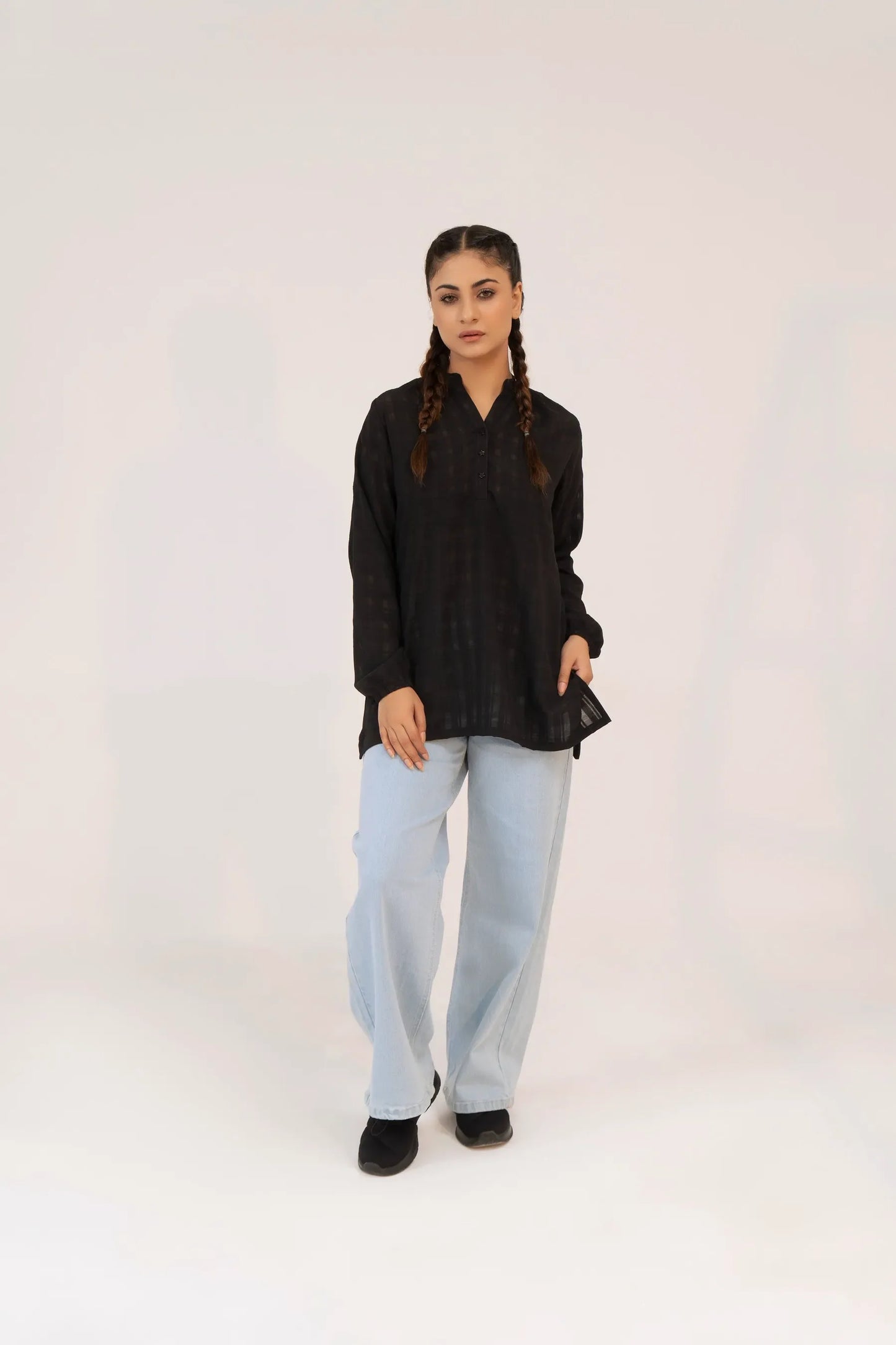 Women Ban Dress Shirt - Black - Harwage