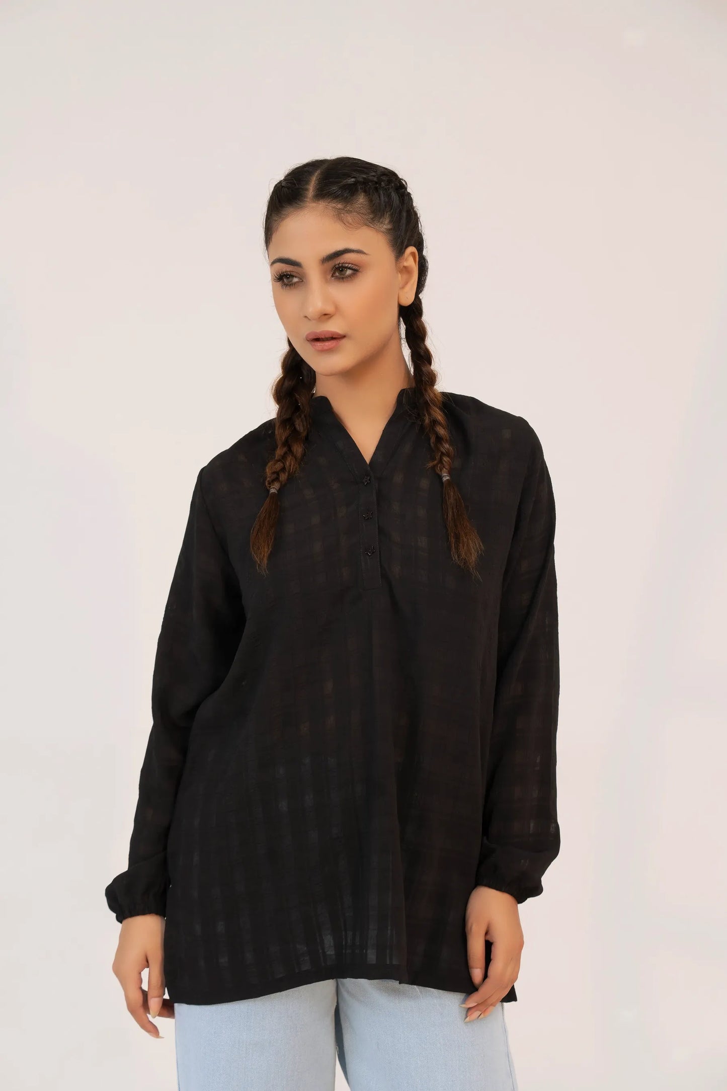 Women Ban Dress Shirt - Black - Harwage