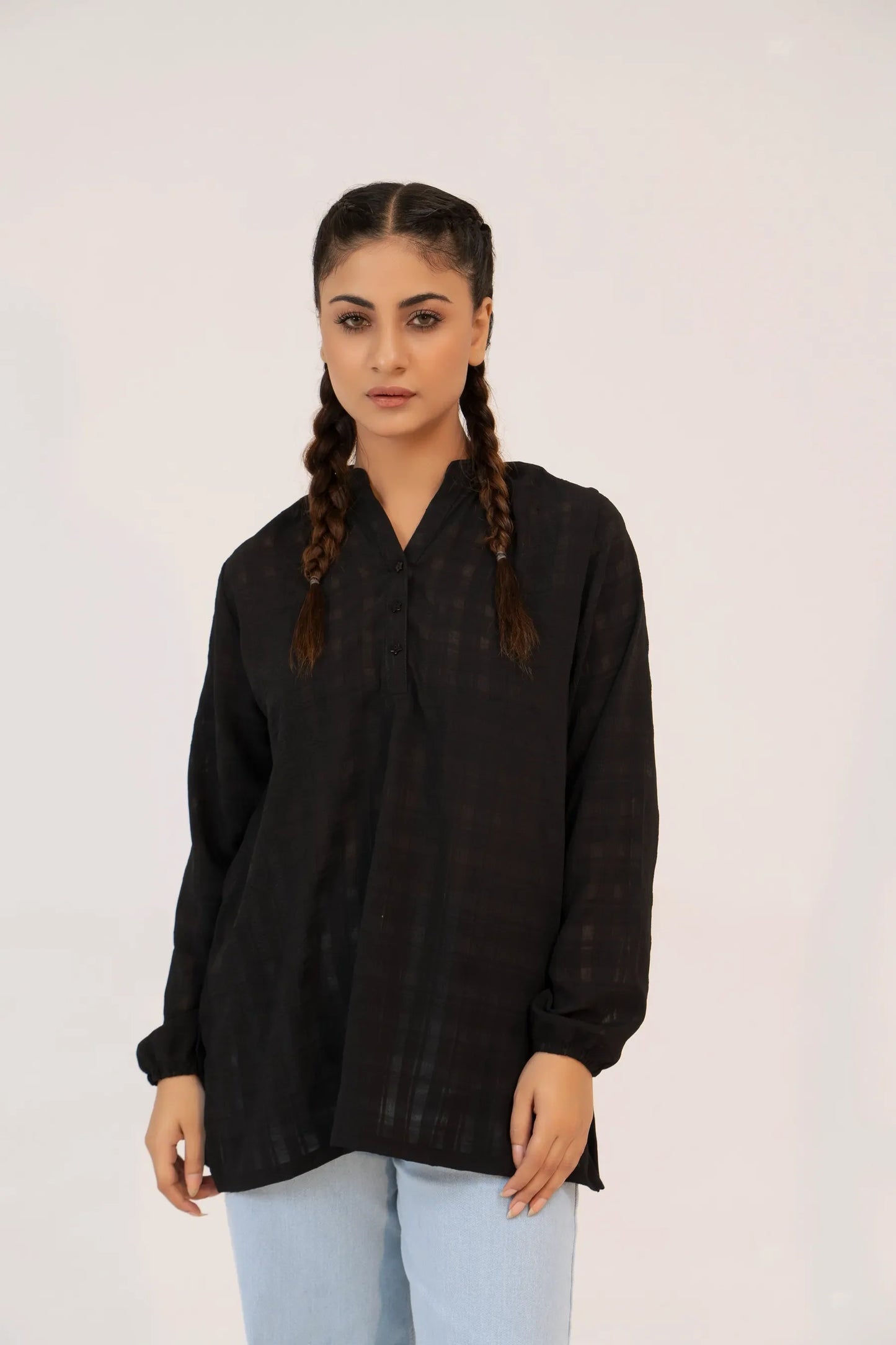 Women Ban Dress Shirt - Black - Harwage