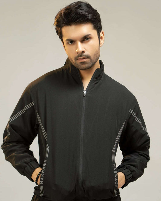 Men Regular Fit Tracksuit - Black - Harwage
