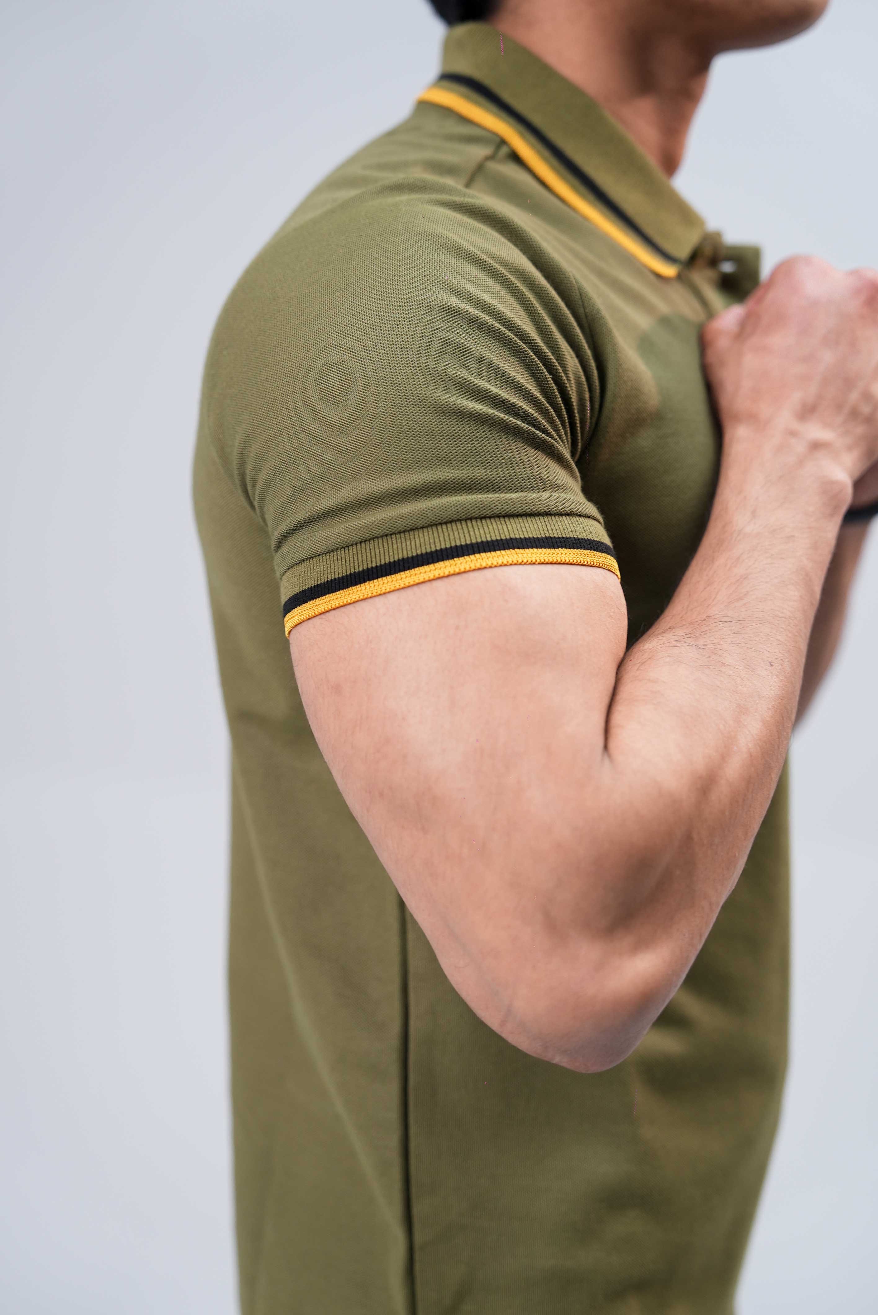 Men Contrast Tipping Polo Shirt - Olive Branch