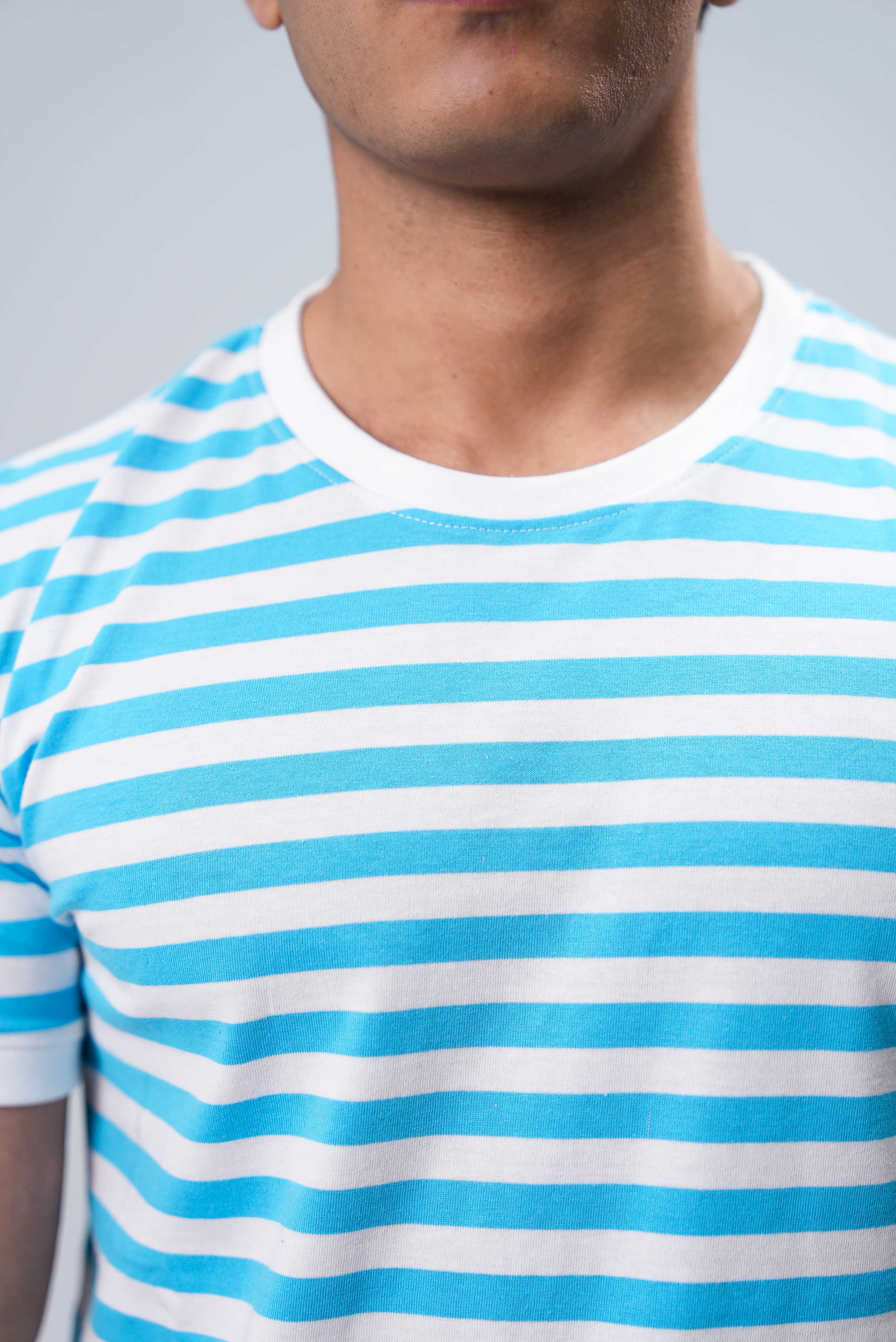 Men's Yarn Dyed Striped T-Shirt - Cyan Blue