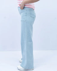 Women Wide Leg Plain Jeans – Sky Blue