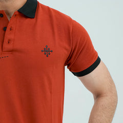 Men Graphic Polo with Contrast Trims - Chocolate Red