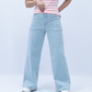 Women Wide Leg Plain Jeans – LT-Blue