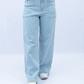 Women Wide Leg Plain Jeans – LT-Blue