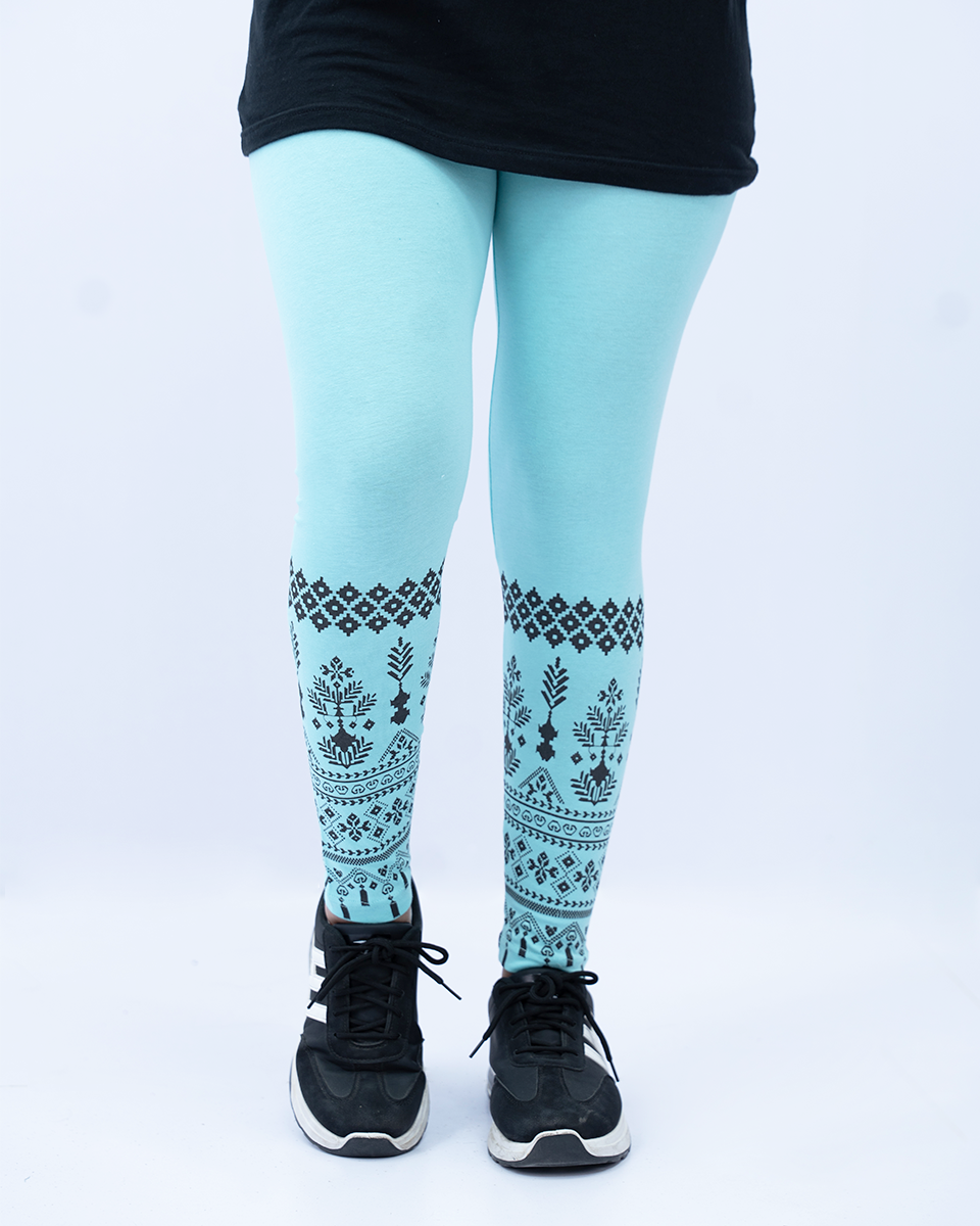 Women Printed Leggings – Bright Sky Blue