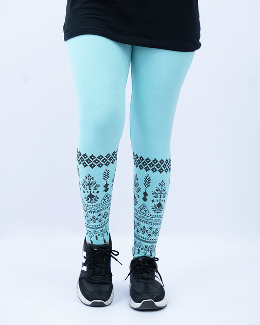 Women Printed Leggings – Bright Sky Blue
