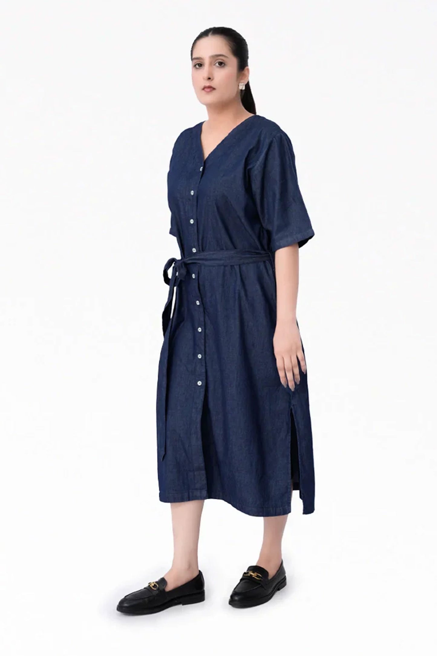 Denim  Long Dress Shirt- Indigo Blue