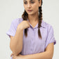 Women Drawstring Hem Poplin Super Cropped Shirt - Purple