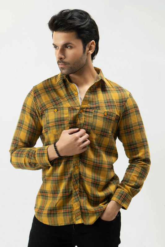 Men Casual Shirt - Yellow Check