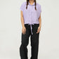 Women Drawstring Hem Poplin Super Cropped Shirt - Purple