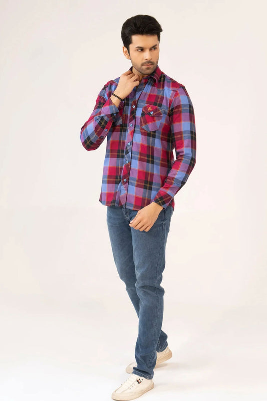 Men Casual Shirt – Maroon Checkered